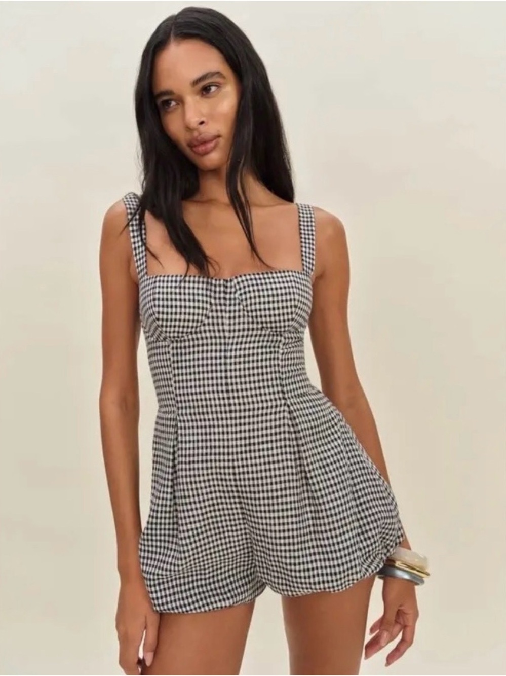 NWT REFORMATION LYDIA LINEN GINGHAM BUBBLE HEM ROMPER SIZE 0